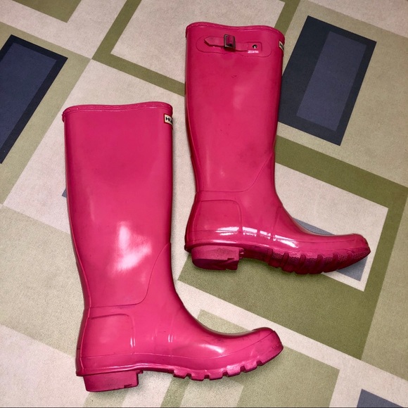 HUNTER Hot Pink Tall Gloss Tain Boots - Picture 4 of 8